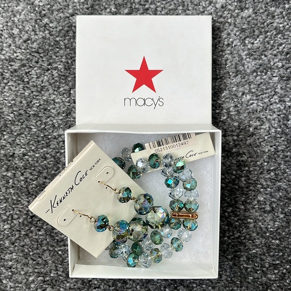 Sparkling blue-green vintage KENNETH COLE earring & stretch bracelet set - Picture 4 of 9